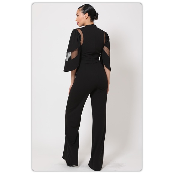 Black Semi Sheer Jumpsuit - Picture 4 of 7